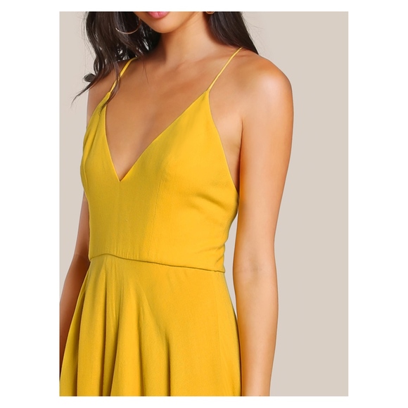 Yellow Sleeveless Lace Up Back High Low Maxi Dress - Picture 4 of 6